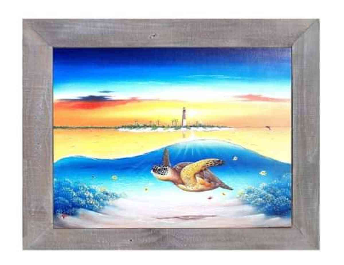 Sea Turtle below the Dry Tortugas Lighthouse original acryli