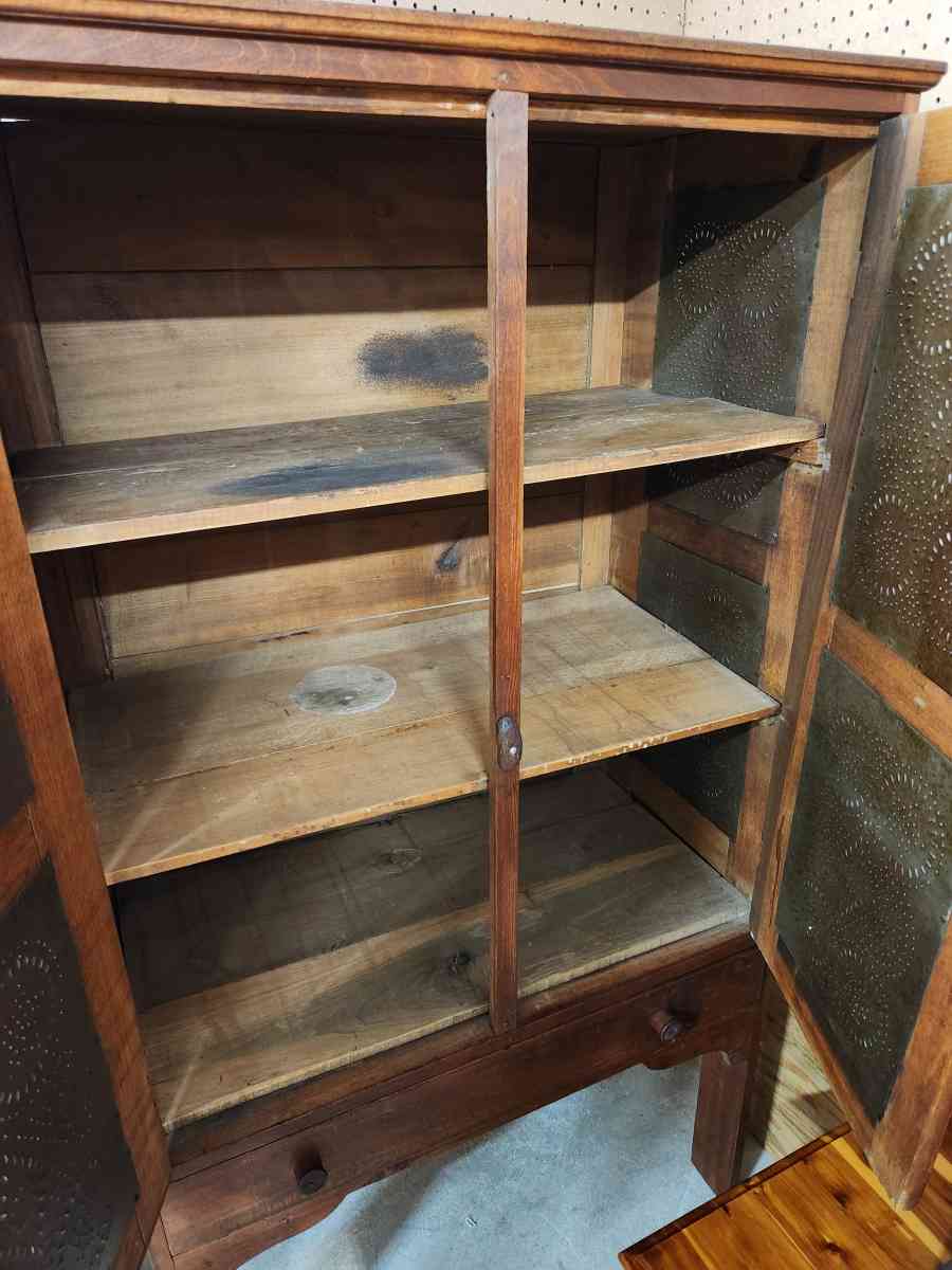 Vintage wood and punched tin pie safe