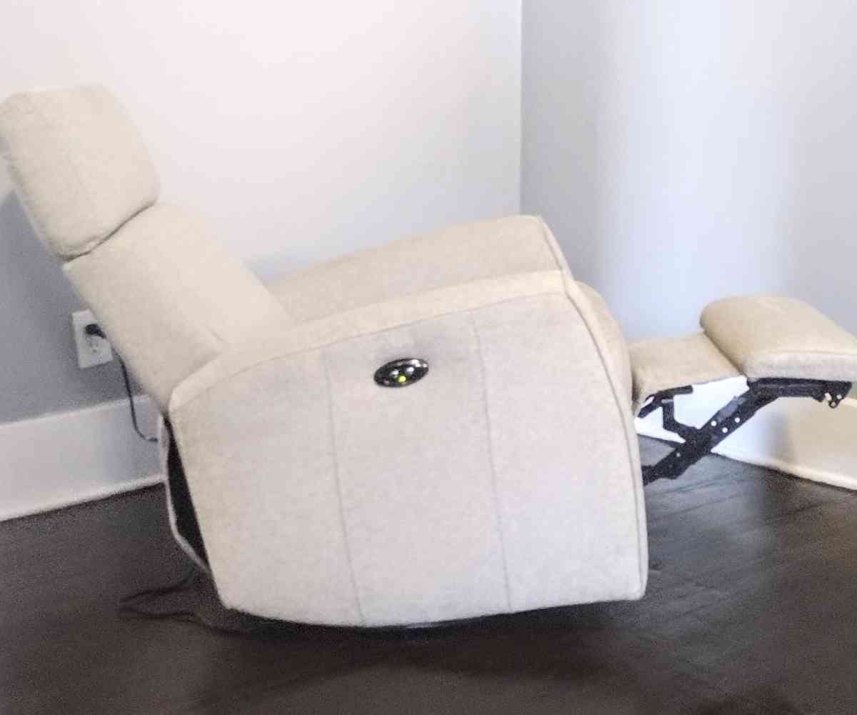Theo Power Swivel Glider Recliner Linen Fabric Adj  Headrest