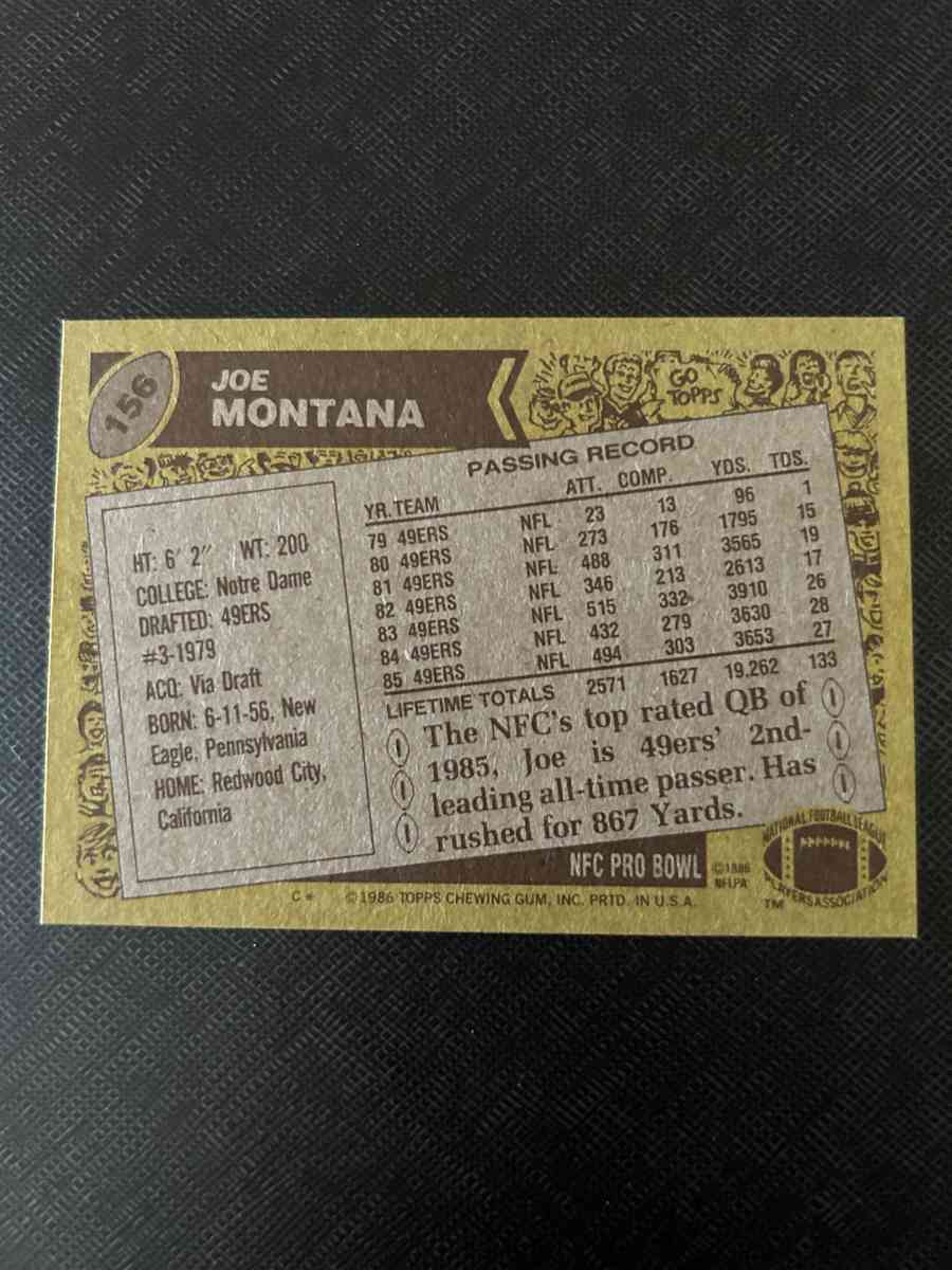 1986 Topps Joe Montana Football card