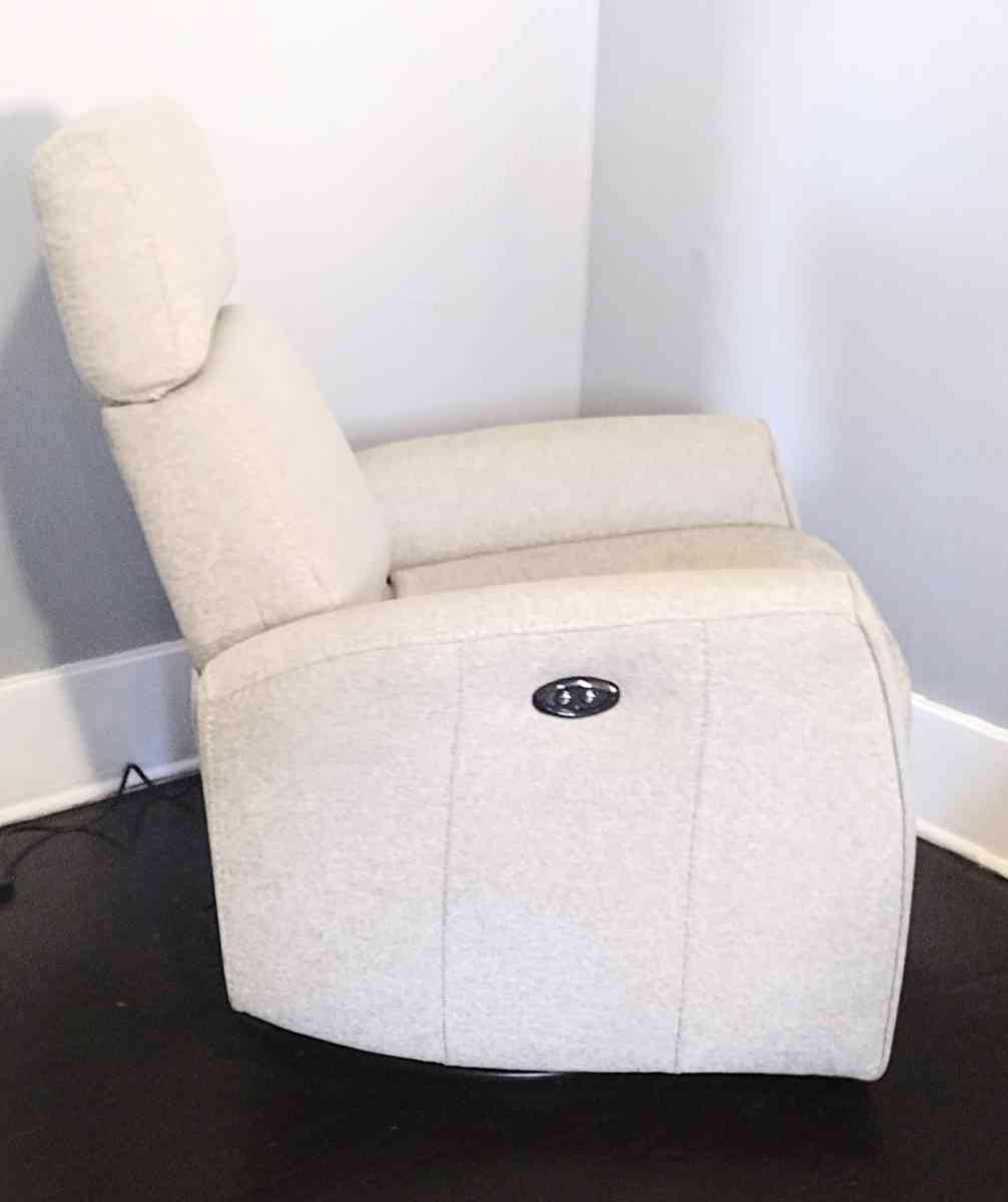 Theo Power Swivel Glider Recliner Linen Fabric Adj  Headrest