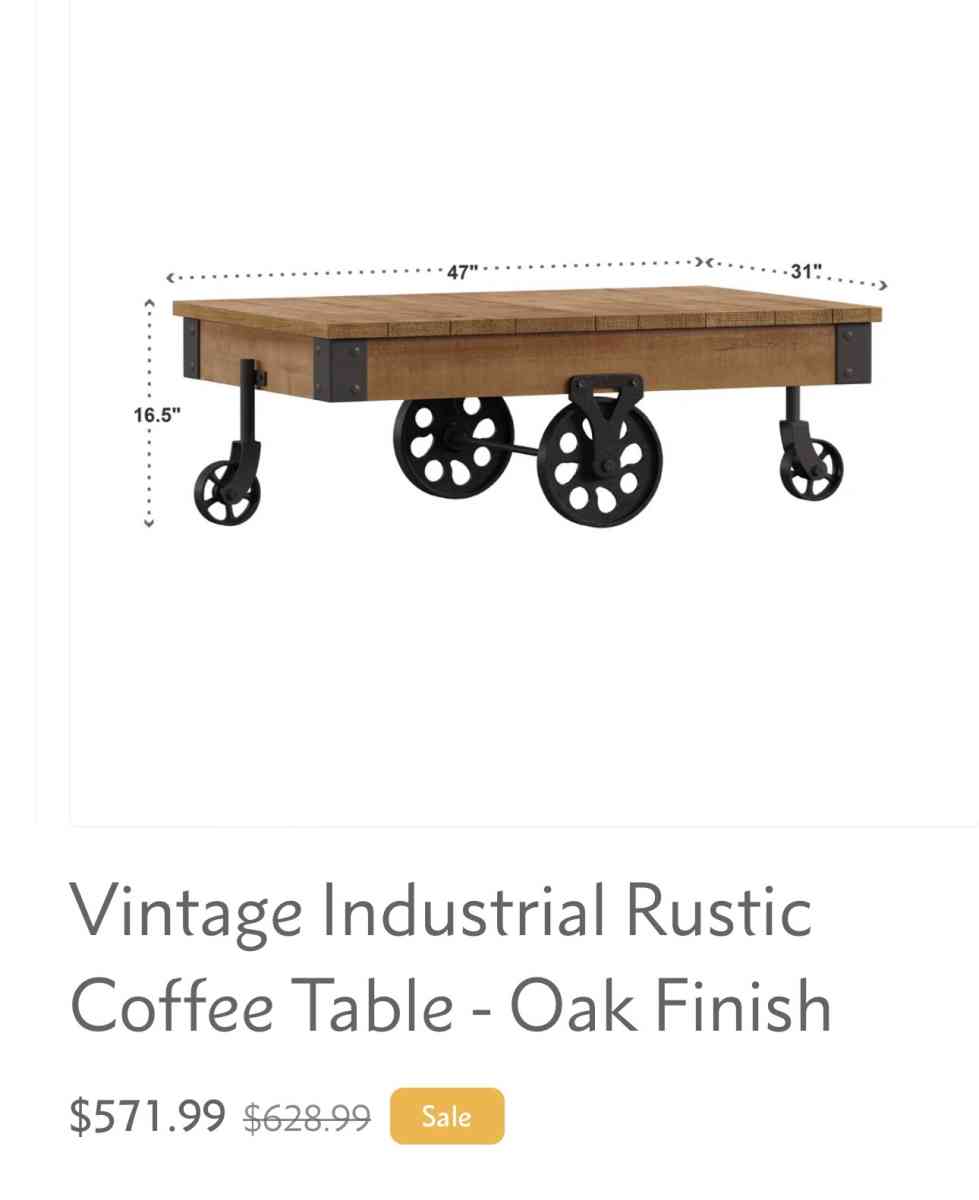 Vintage Industrial Rustic Coffee Table  Oak Finish - Portland, Oregon - FleaMarketBay