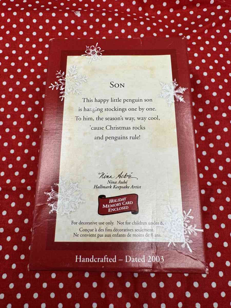 2020HMT 2003 Hallmark Keepsake Ornament Son Penguin with Sto