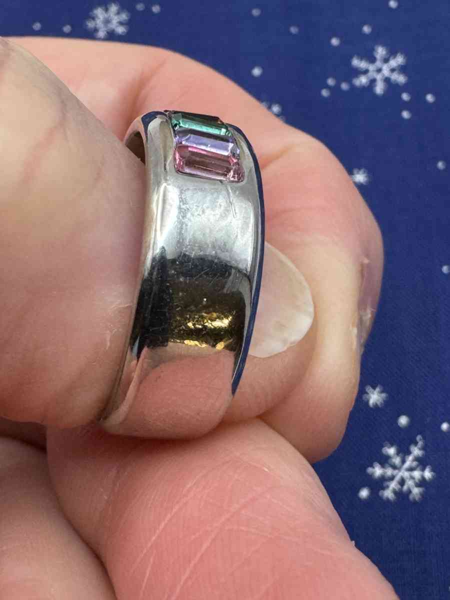 2016 New Stainless Steel  Silver Band Shiny Rhinestones  Rin