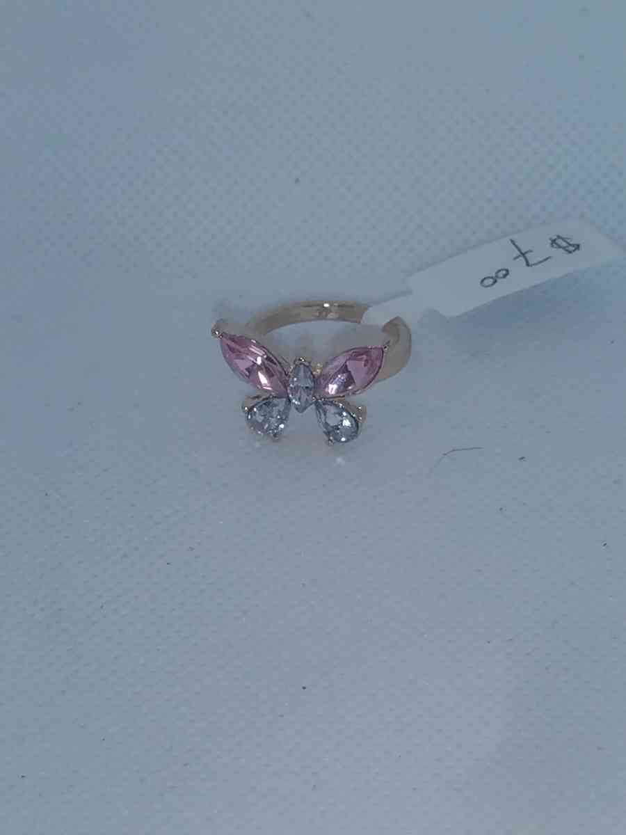 Pink White Butterfly Chic Rhinestone Ring
