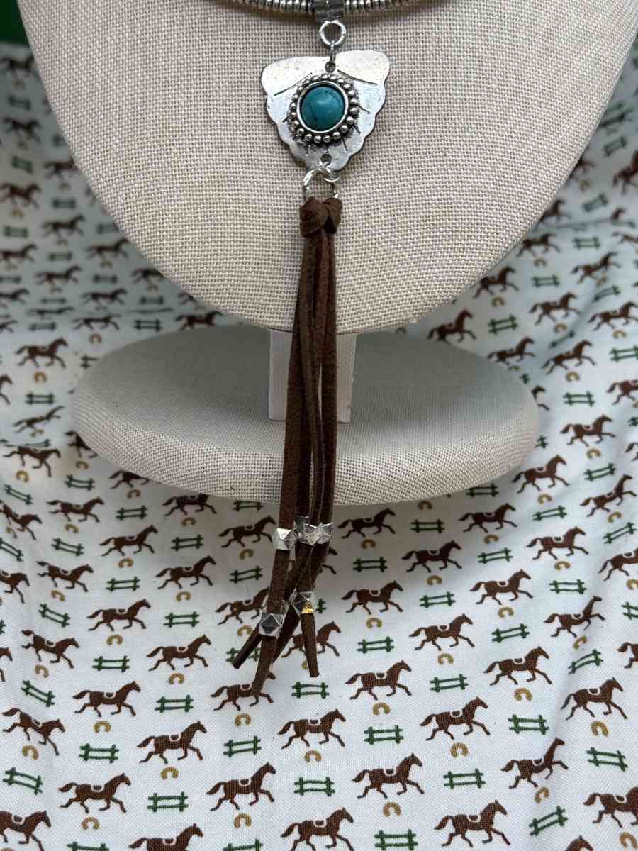 3003PTSO Myra Bag Feather Shield Stacked Necklace Leather  M