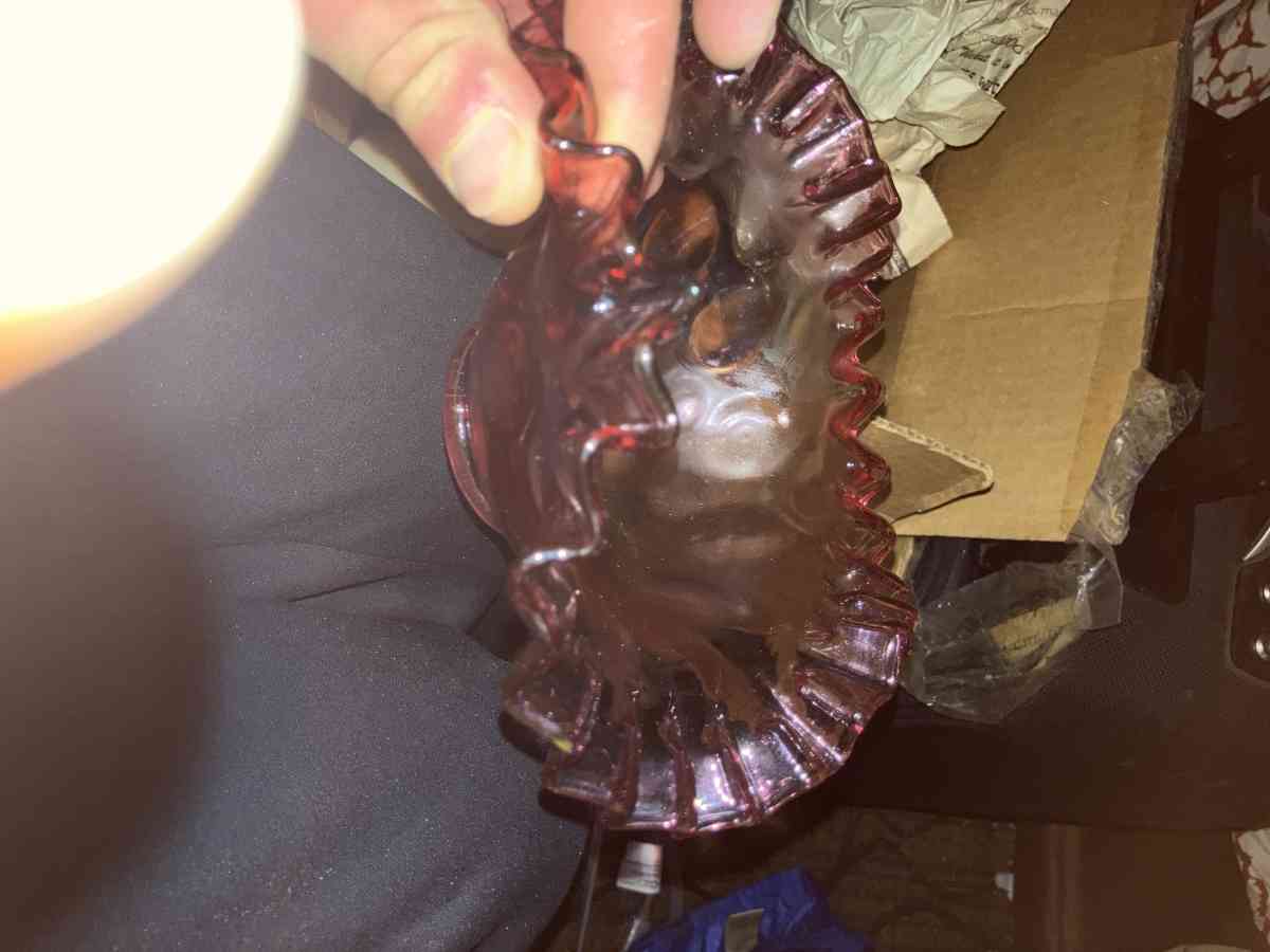 cranberry ruffle edge Fenton glass bowl