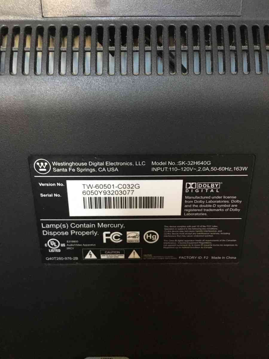 32 inch Westinghouse flat screen TV