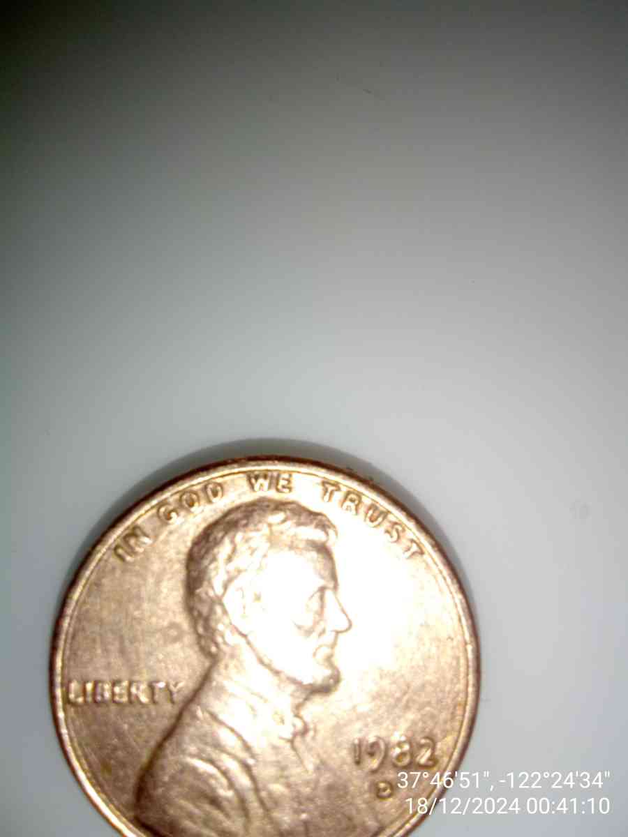 1982 filled D penny with date stamp error - San Francisco, California - FleaMarketBay
