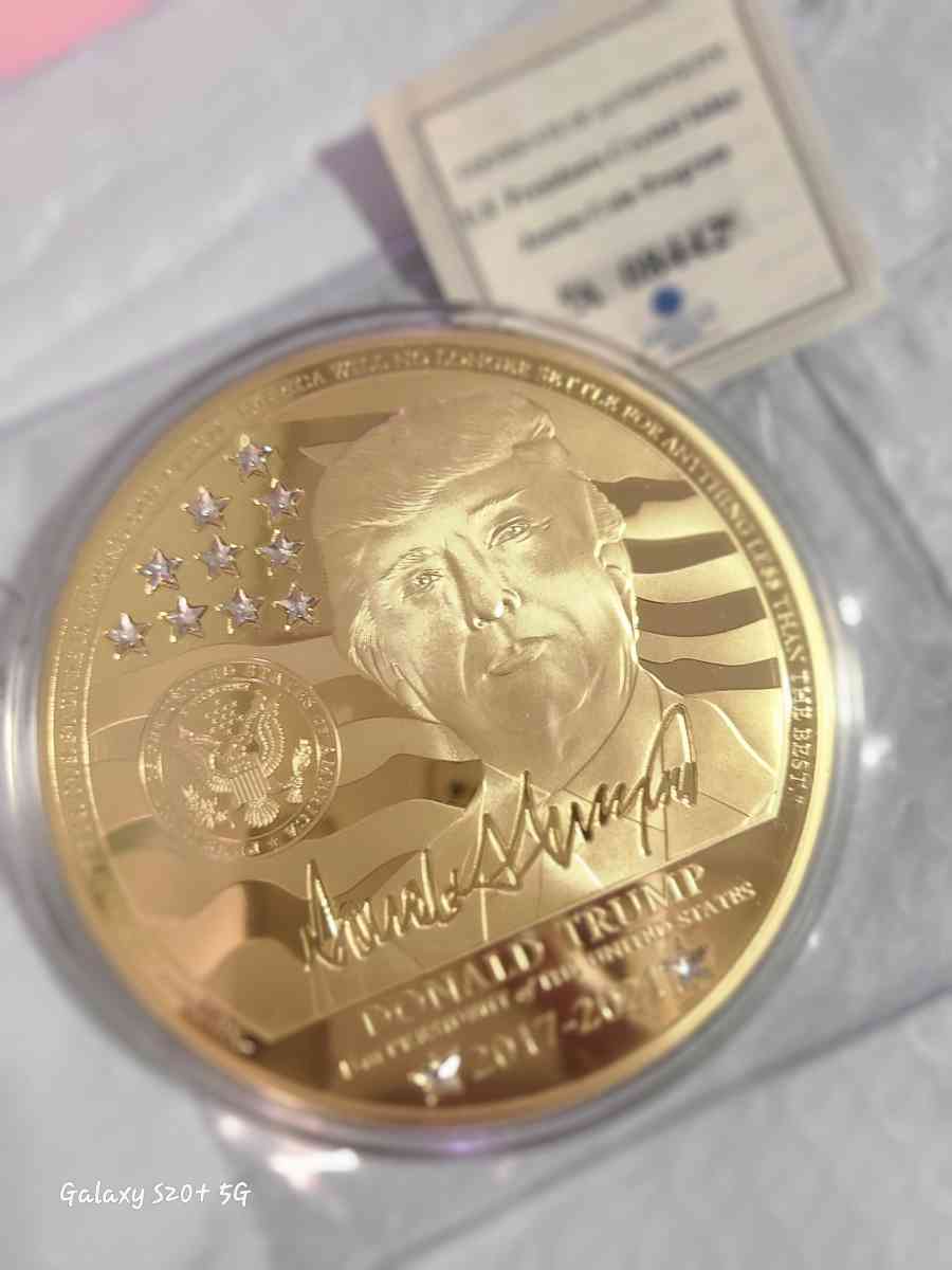 Donald trump jumbo coin layered in 24k gold
