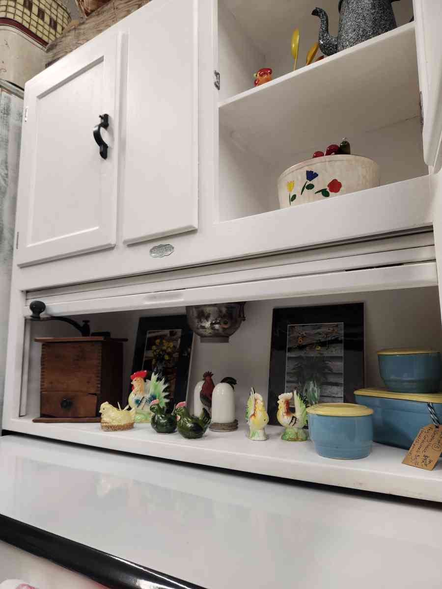 Sellers wooden Hoosier cabinet refinished in white