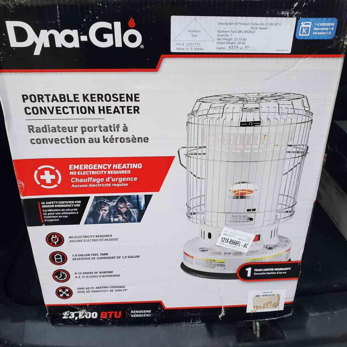 Kerosene Heater  23800 BTU  Brand DynaGlo  Color Ivory  New