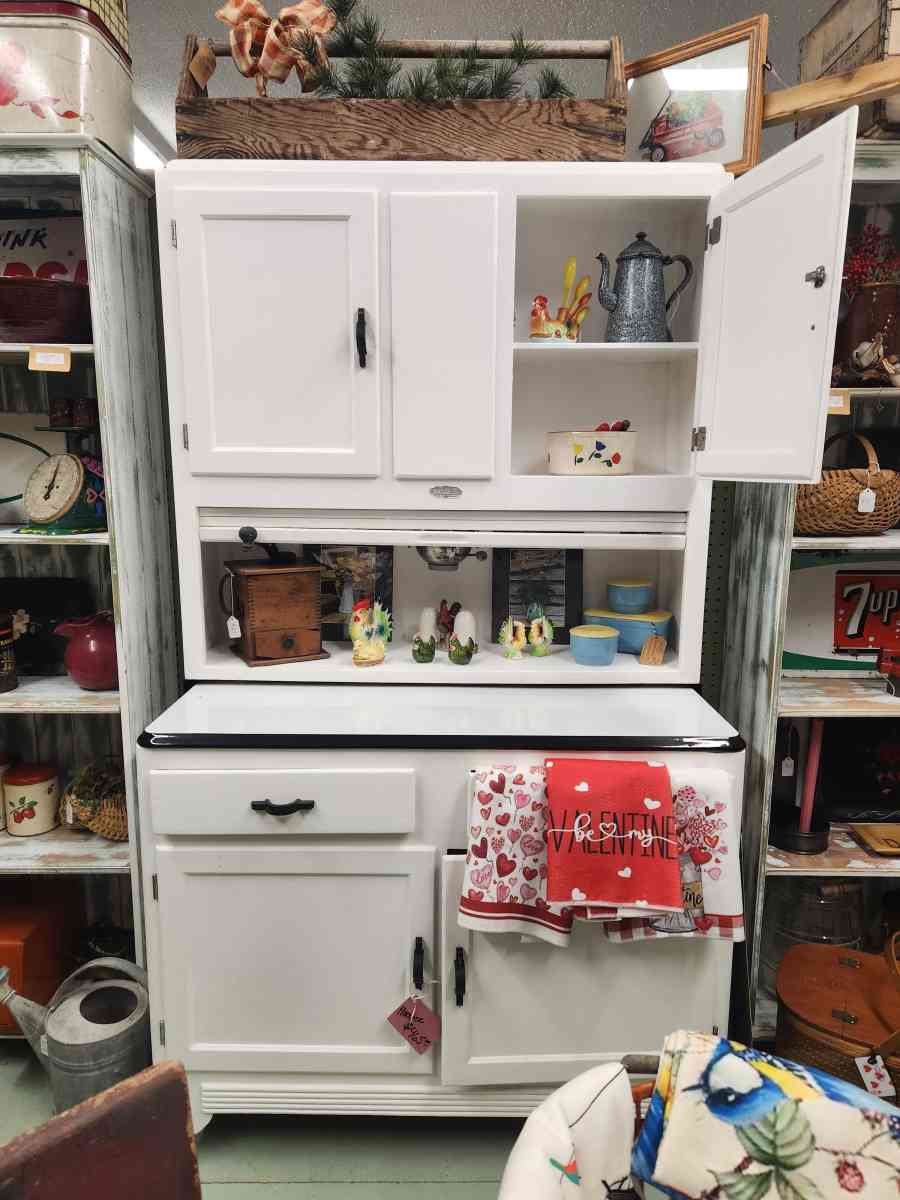 Sellers wooden Hoosier cabinet refinished in white