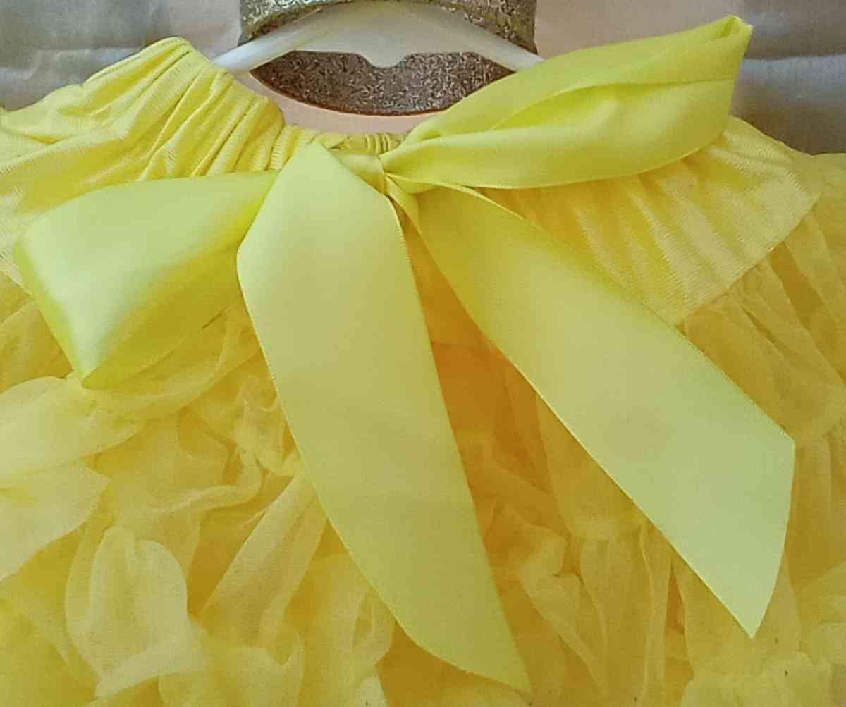 0 to 1yrs Yellow TuTu Pettiskirt EUC Bow Cinches Waist