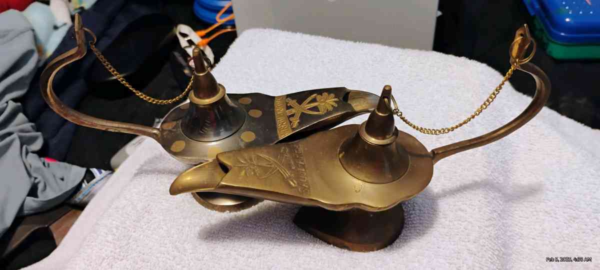 2 authentic brass genie lamps from India