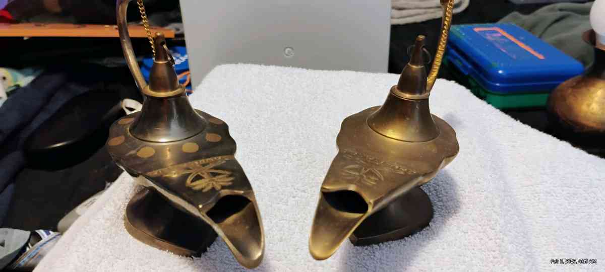 2 authentic brass genie lamps from India