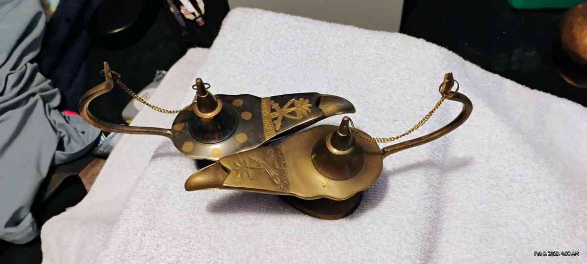 2 authentic brass genie lamps from India