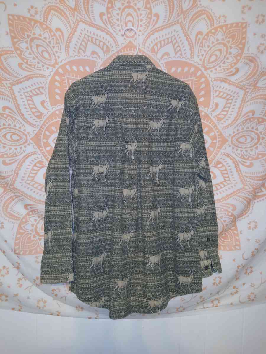 Mens Vintage Large Woolrich Deer Buck Hunting Button Fleece