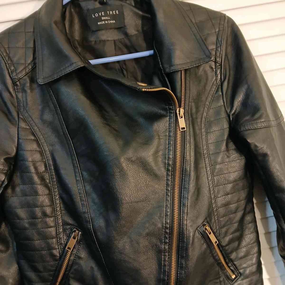 Love Tree Black Leather Jacket for Women Size S