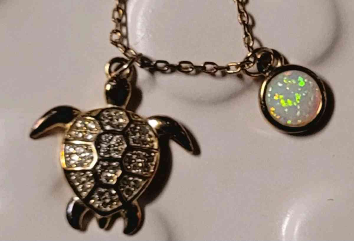 Sea Turtle pendant with CZ and circular opal accents