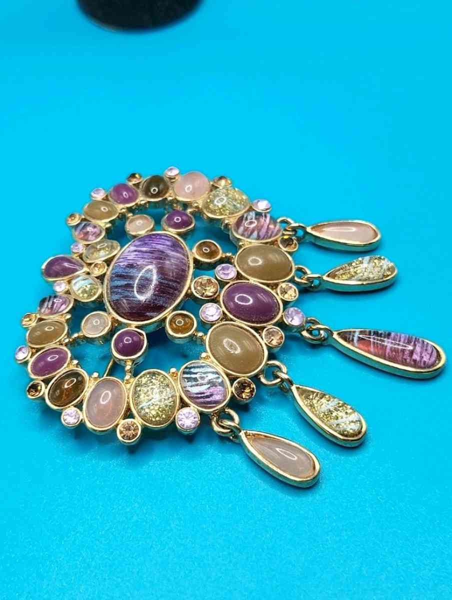 Vintage Heidi Daus Multi Cabochon Beaded Brooch Unsigned - Springfield, Massachusetts - FleaMarketBay