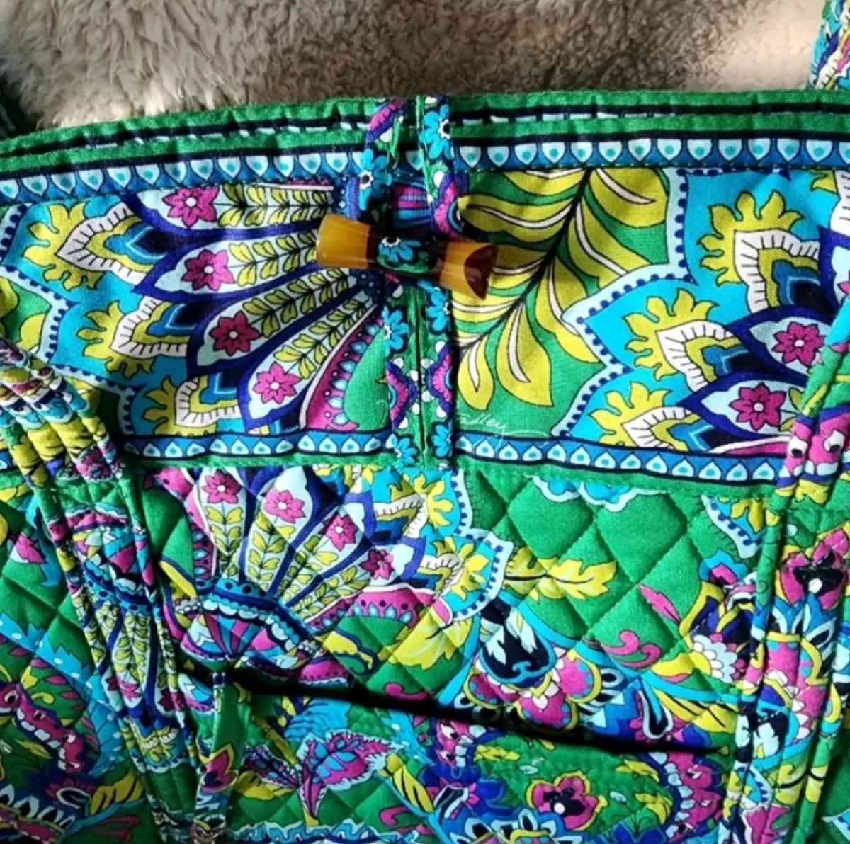 Vera Bradley Emerald  Paisley Toggle Button Tote Bag