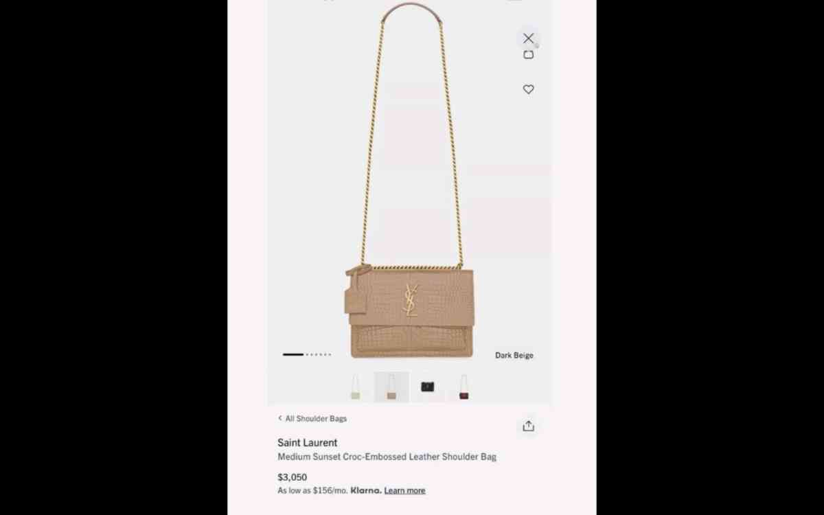 YSL Dark  Beige Medium Sunset CrocEmbossed Leather Shoulder