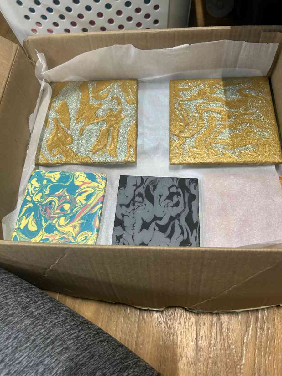 designed ceramic tiles for home decor and used for coasters