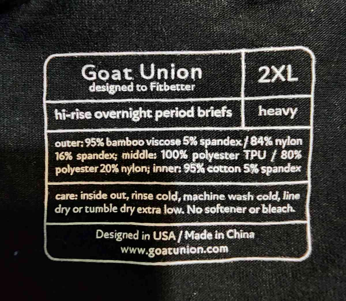 10 pairs Goat Union hirise overnight period briefs black 2XL
