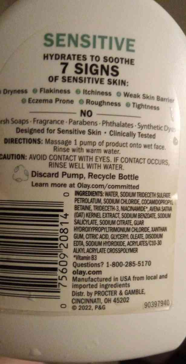 Fragrance Free Oat Based Face Wash