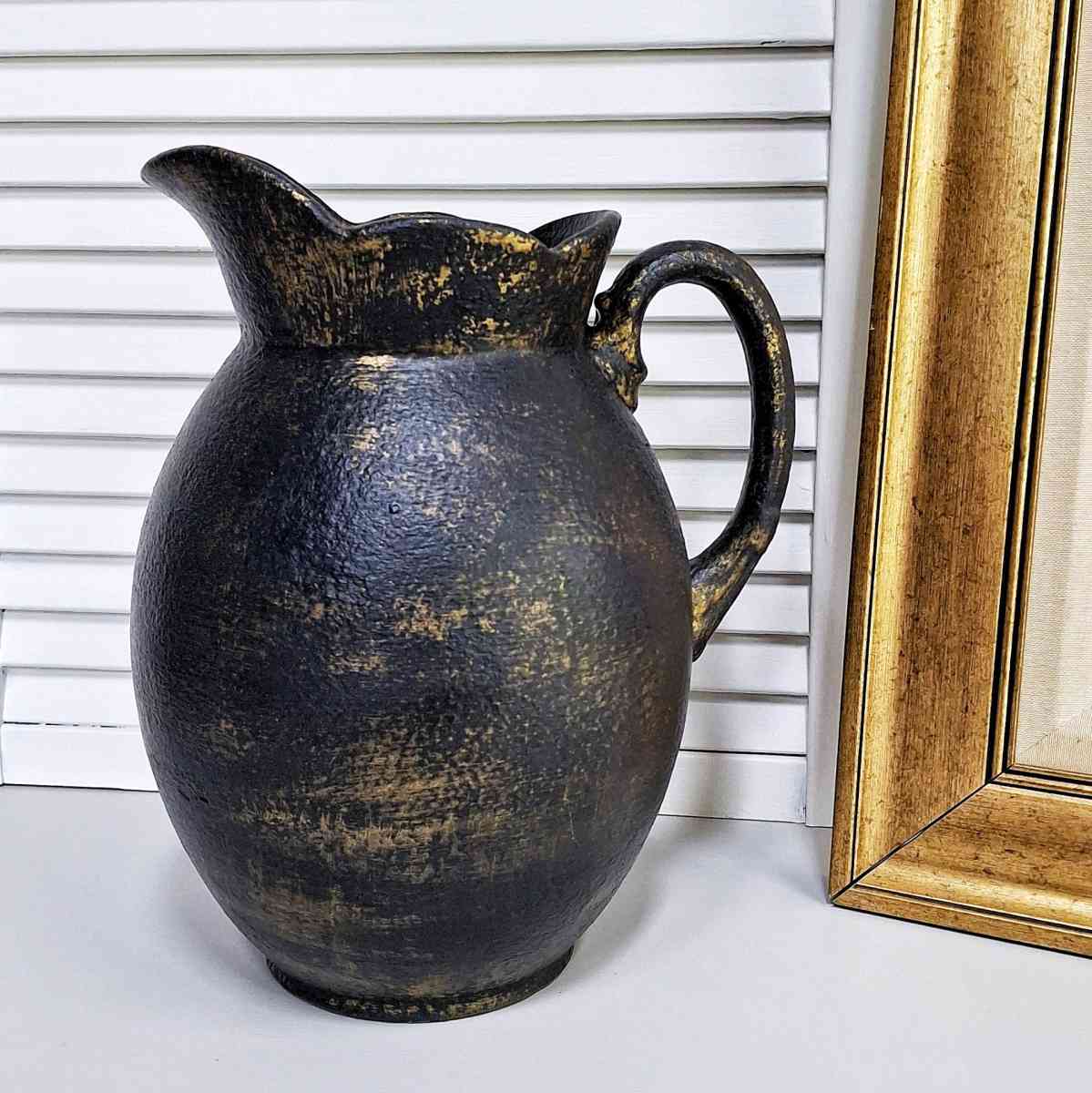 Vintage Black and Gold Ceramic Farmhouse Pitcher