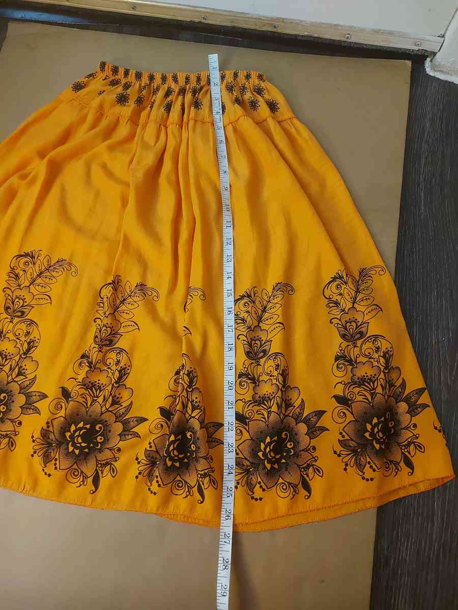 Vintage Orange and Black Screenprint Floral Skirt Fall Event
