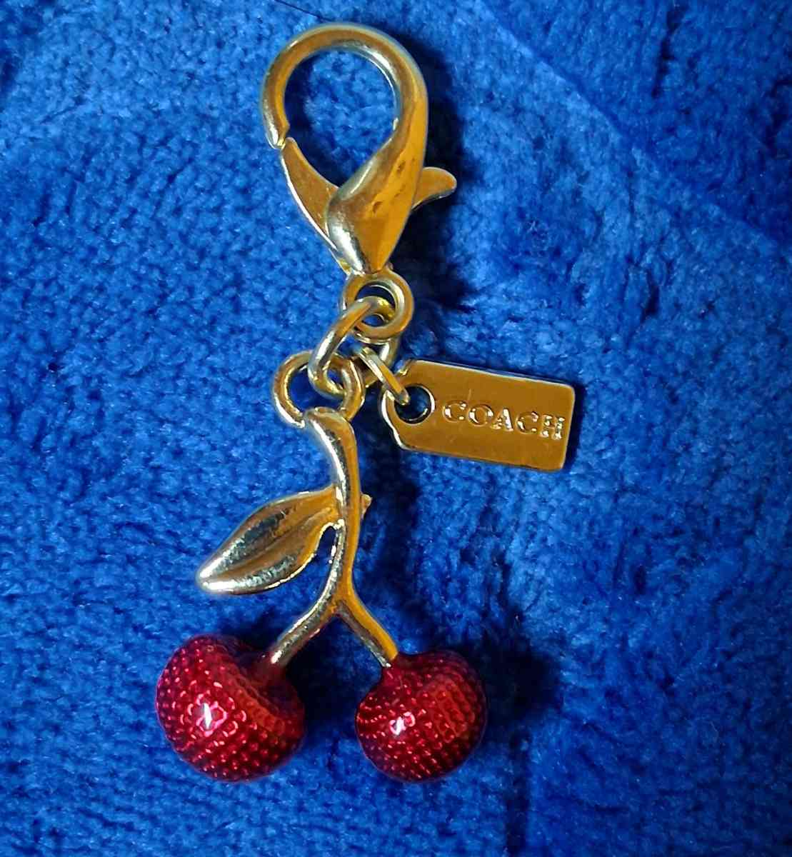 COACH MINI RED CHERRY GOLD TONE BAG CHARM  KEYCHAIN