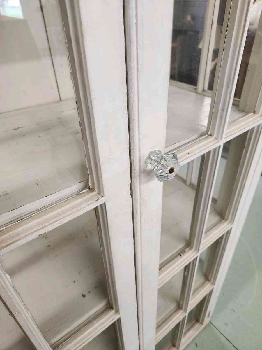 vintage handmade wood glass paned display cabinet bookcase