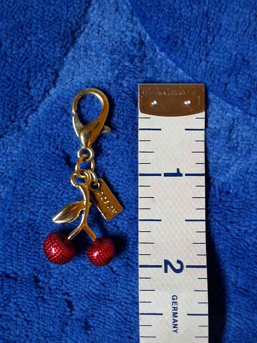 COACH MINI RED CHERRY GOLD TONE BAG CHARM  KEYCHAIN