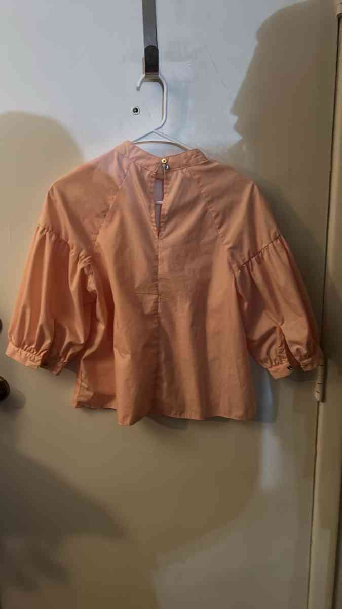 Bleuh Ciel Cowl Balloon Sleeve Choker V Line Peach Blouse M