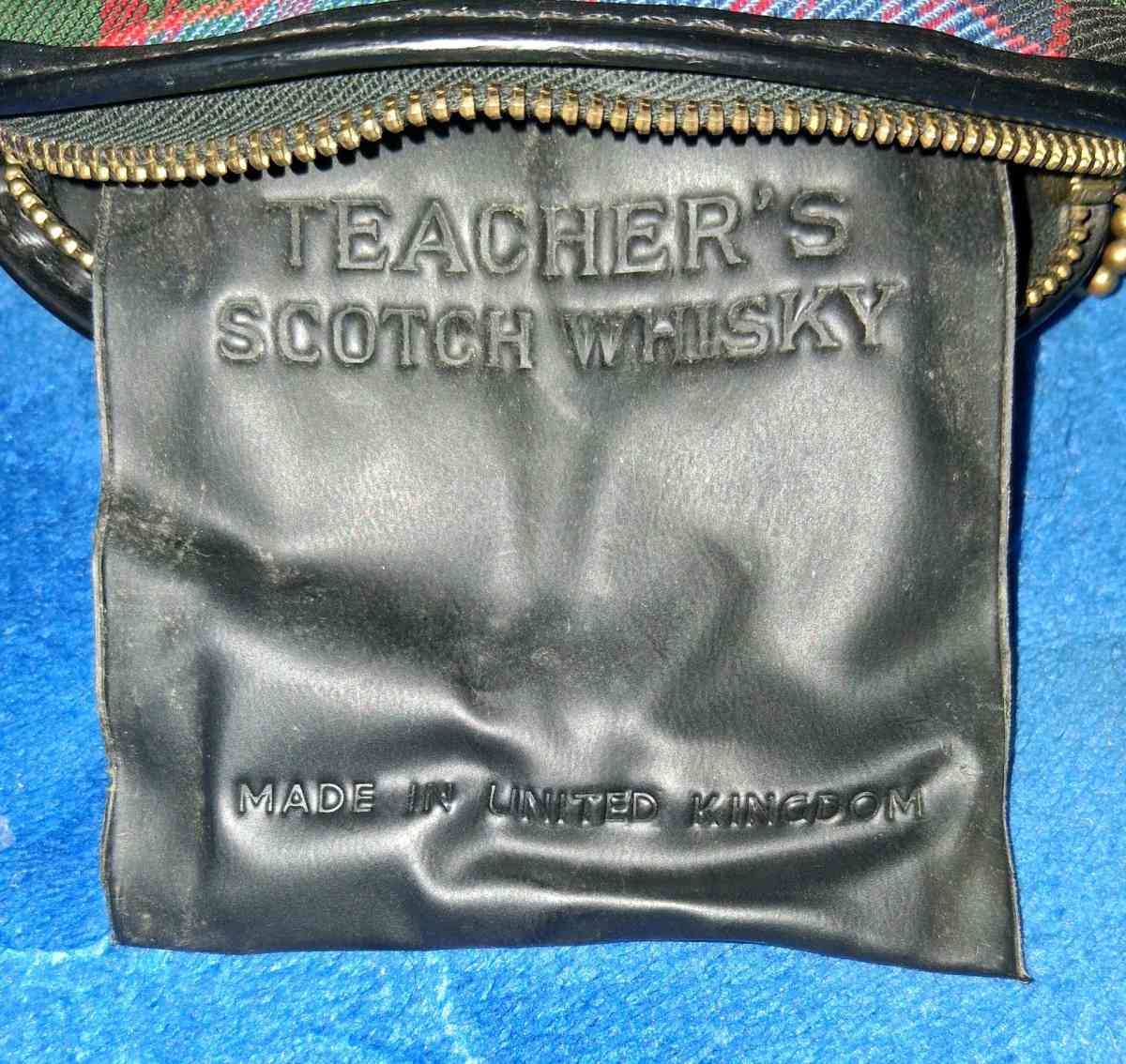TEACHERS SCOTCH LIQUOR TARTAN BAG WITH GLASS SCOTCH BOTTLE - Elysburg, Pennsylvania - FleaMarketBay