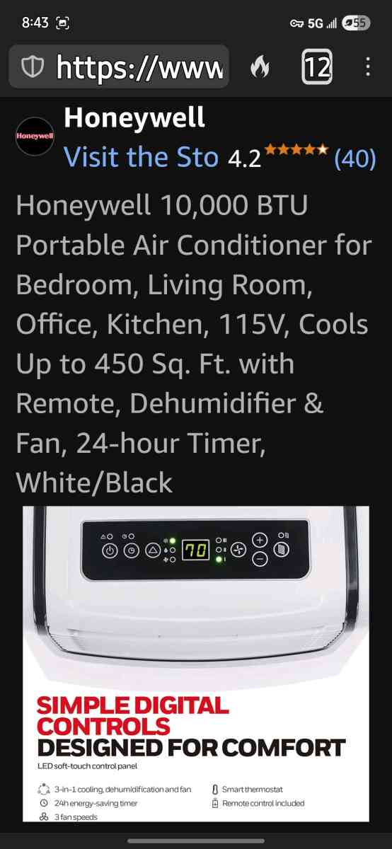 Honeywell 10000 BTU Portable Air Conditioner  Dehumidifier - Irvington, New Jersey - FleaMarketBay