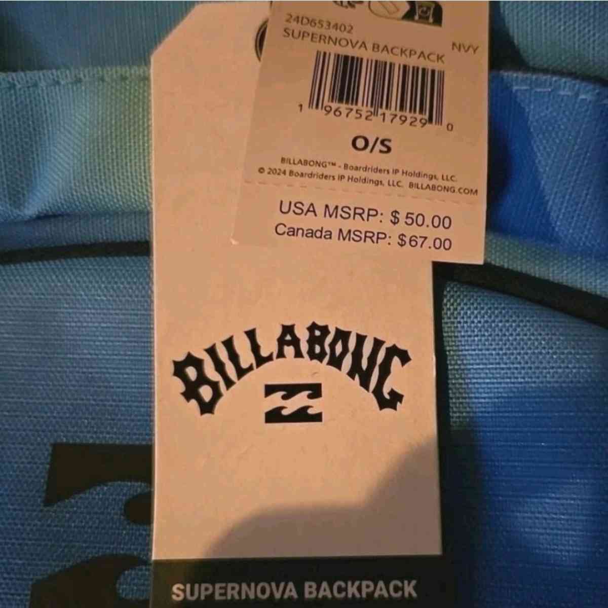 Brand New With Tags Billabong Supernova Blue Backpack