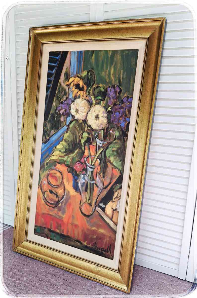 Vibrant Floral Still Life Art Print with Vase and Bowl