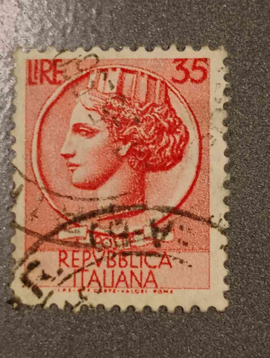 1954 Coin Of Syracuse 35 Lire Repvbblica Italiano Stamp - Irving, Texas - FleaMarketBay