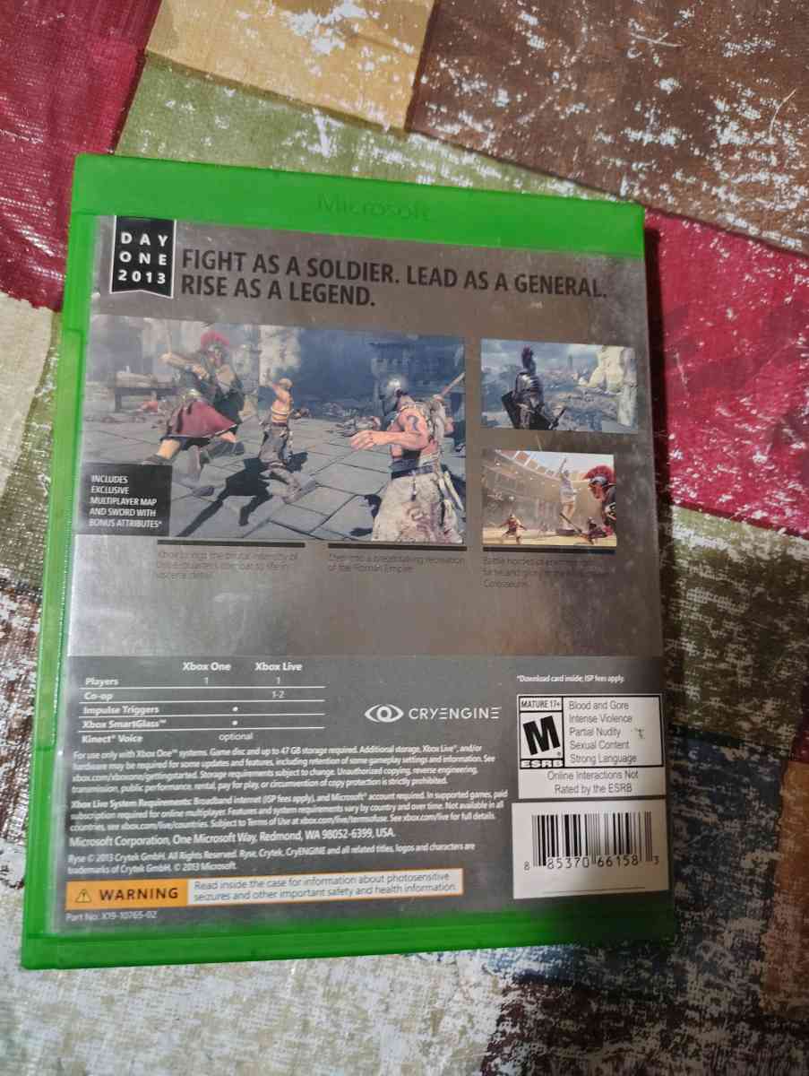 RYSE Son of Rome Day One 2013 Xbox One perfect disc small fl