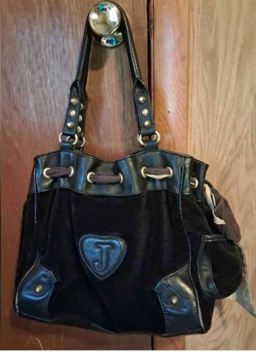 JUICY COUTURE DAYDREAMER BLACK VELOUR SCOTTIE DOG BAG