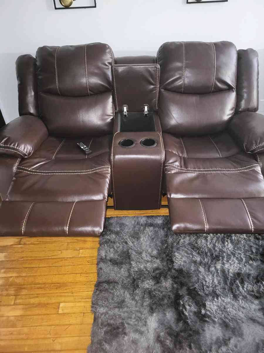 Set of 2 Vegan Leather Theater Recliner Sofas - Irvington, New Jersey - FleaMarketBay