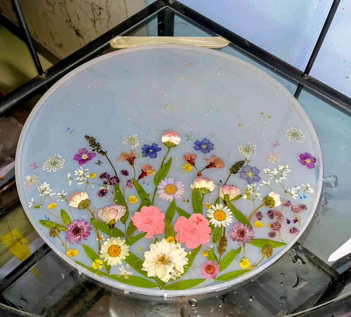 large handmade resin flower tray