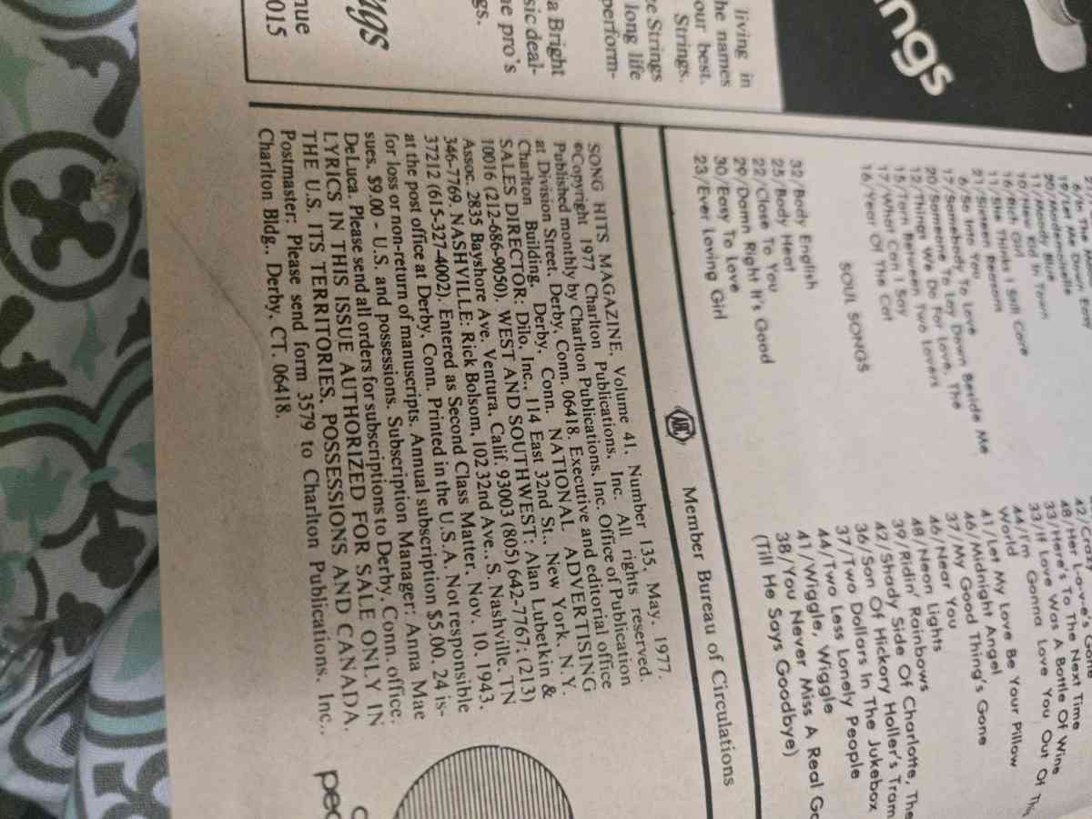 Vintage Song Hits Magazine May 1977 - Crittenden, Kentucky - FleaMarketBay