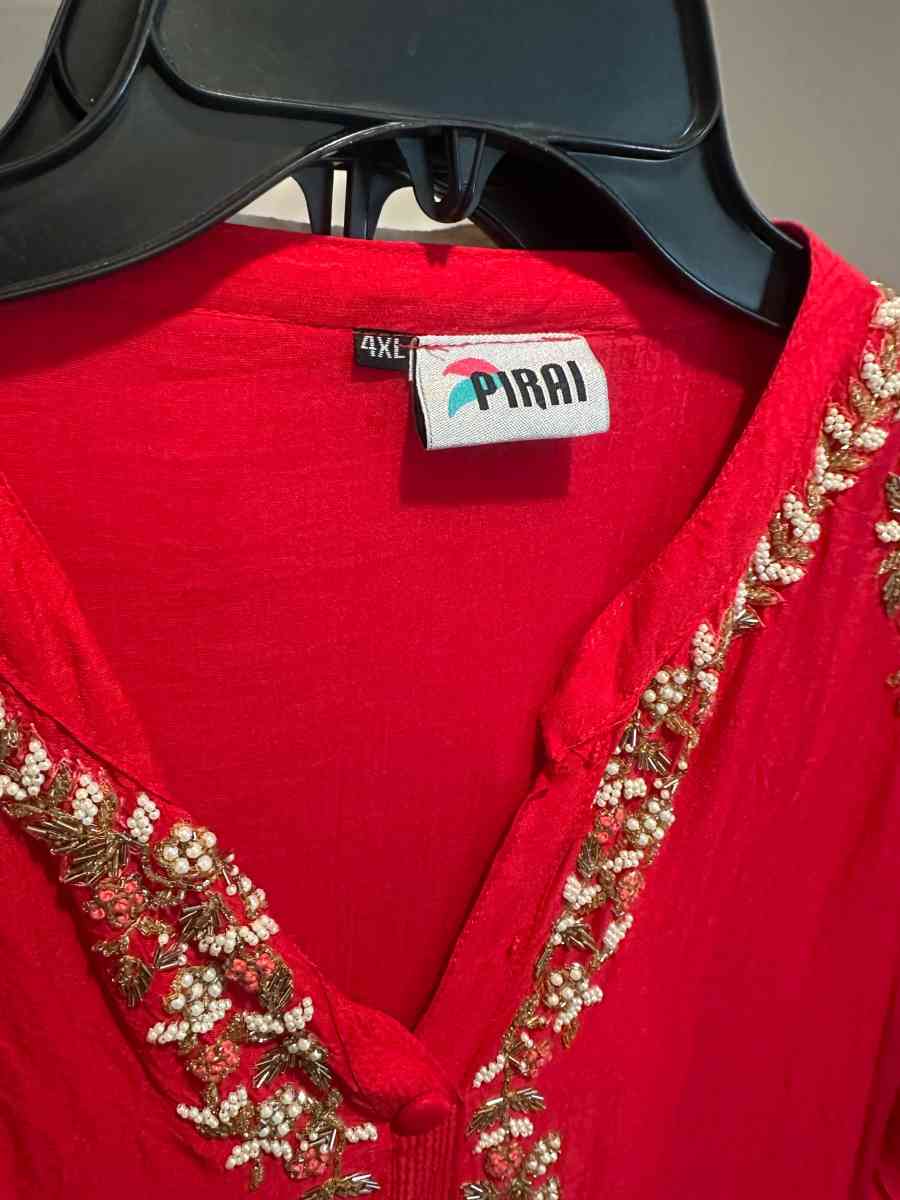 complete dress set in bright red color with all border work