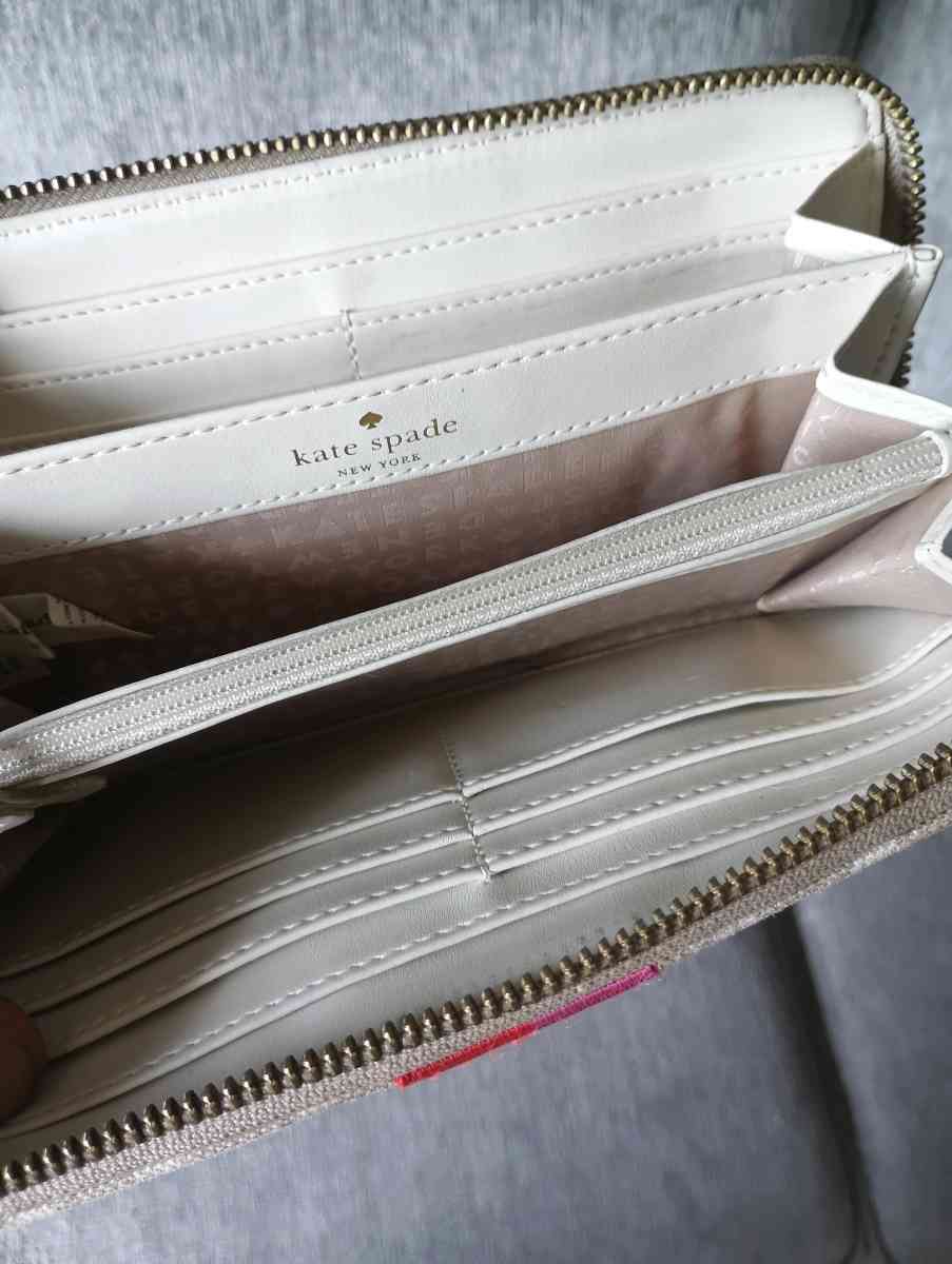 Kate Spade New York Gray Brown Canvas Striped Zip Around Cre