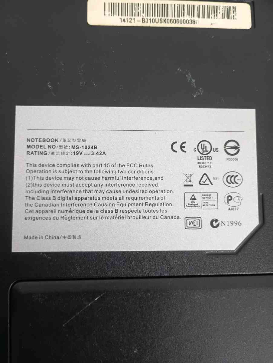 RKC laptop model MS1024B  SOLD AS IS