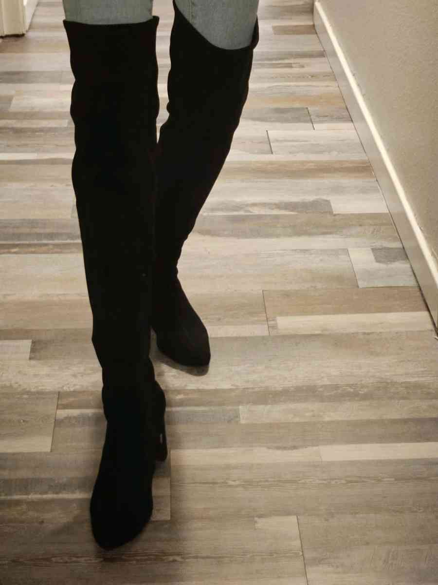 black thigh high leather boots